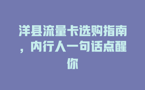 洋县流量卡选购指南，内行人一句话点醒你