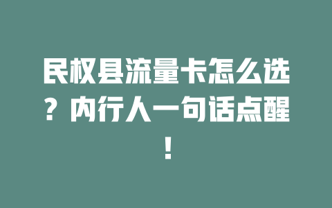 民权县流量卡怎么选？内行人一句话点醒！