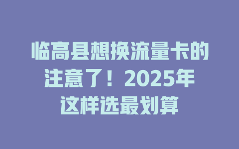 临高县想换流量卡的注意了！2025年这样选最划算