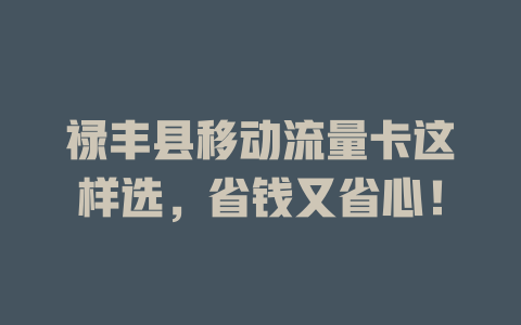 禄丰县移动流量卡这样选，省钱又省心！