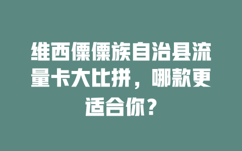 维西僳僳族自治县流量卡大比拼，哪款更适合你？