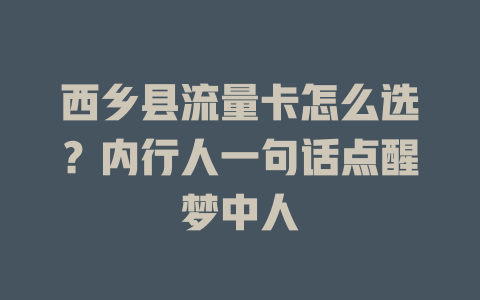 西乡县流量卡怎么选？内行人一句话点醒梦中人