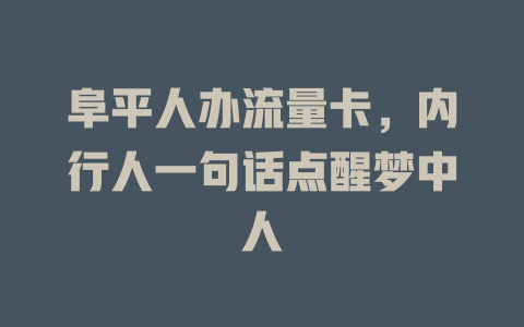 阜平人办流量卡，内行人一句话点醒梦中人