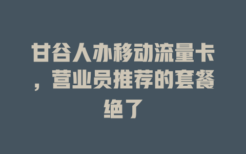 甘谷人办移动流量卡，营业员推荐的套餐绝了