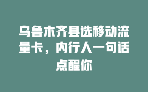乌鲁木齐县选移动流量卡，内行人一句话点醒你
