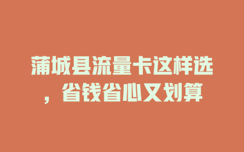 蒲城县流量卡这样选，省钱省心又划算