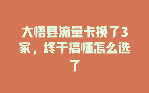 大悟县流量卡换了3家，终于搞懂怎么选了