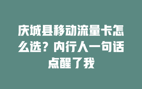 庆城县移动流量卡怎么选？内行人一句话点醒了我