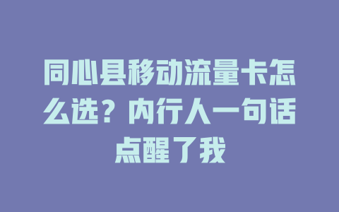 同心县移动流量卡怎么选？内行人一句话点醒了我