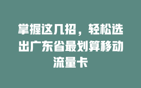 掌握这几招，轻松选出广东省最划算移动流量卡