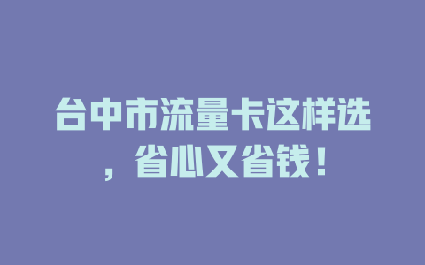 台中市流量卡这样选，省心又省钱！