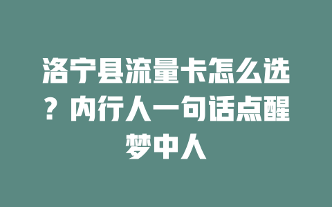 洛宁县流量卡怎么选？内行人一句话点醒梦中人