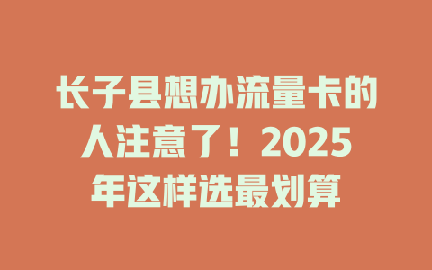 长子县想办流量卡的人注意了！2025年这样选最划算