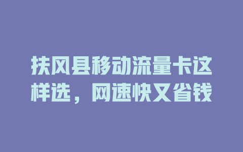 扶风县移动流量卡这样选，网速快又省钱