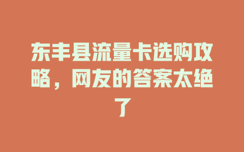 东丰县流量卡选购攻略，网友的答案太绝了