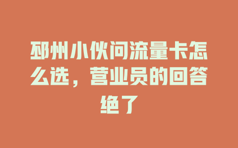邳州小伙问流量卡怎么选，营业员的回答绝了