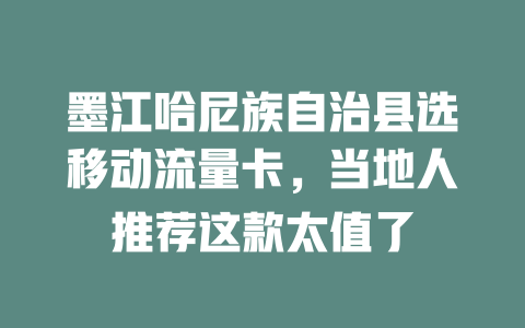 墨江哈尼族自治县选移动流量卡，当地人推荐这款太值了