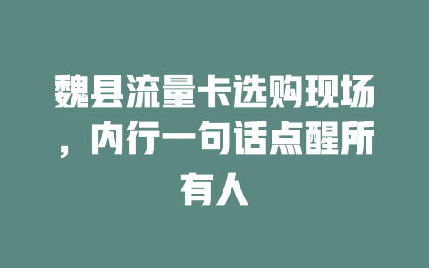 魏县流量卡选购现场，内行一句话点醒所有人