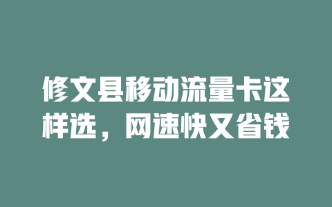 修文县移动流量卡这样选，网速快又省钱