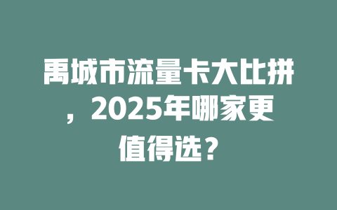 禹城市流量卡大比拼，2025年哪家更值得选？