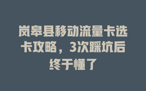 岚皋县移动流量卡选卡攻略，3次踩坑后终于懂了
