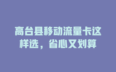 高台县移动流量卡这样选，省心又划算