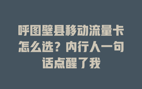 呼图壁县移动流量卡怎么选？内行人一句话点醒了我