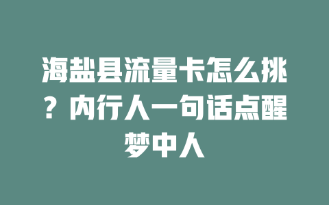 海盐县流量卡怎么挑？内行人一句话点醒梦中人