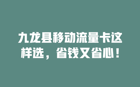 九龙县移动流量卡这样选，省钱又省心！
