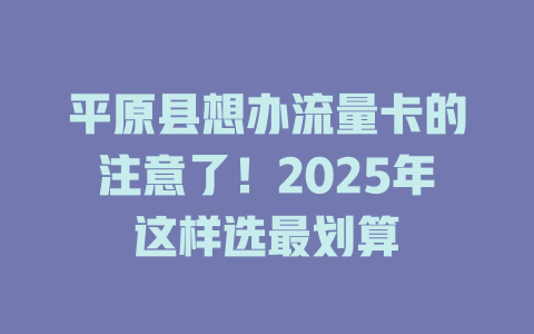 平原县想办流量卡的注意了！2025年这样选最划算