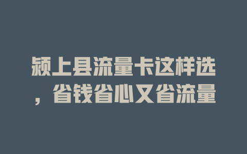 颍上县流量卡这样选，省钱省心又省流量