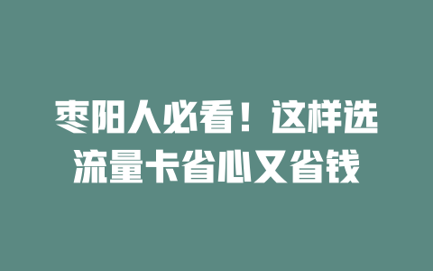 枣阳人必看！这样选流量卡省心又省钱
