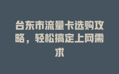 台东市流量卡选购攻略，轻松搞定上网需求