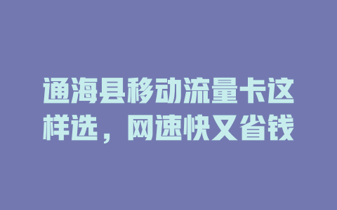 通海县移动流量卡这样选，网速快又省钱