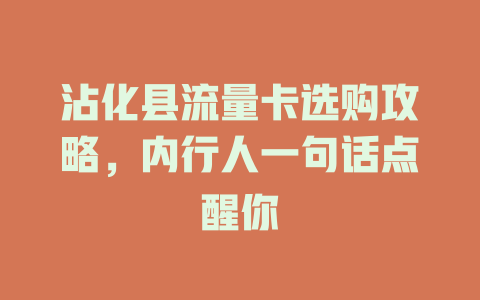 沾化县流量卡选购攻略，内行人一句话点醒你