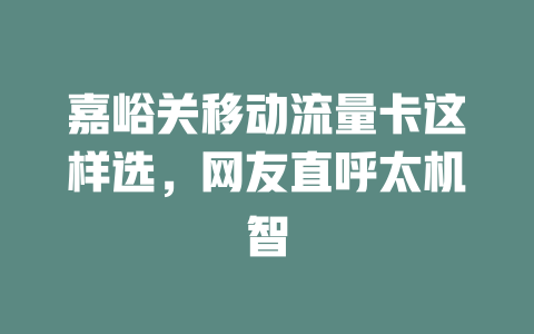 嘉峪关移动流量卡这样选，网友直呼太机智