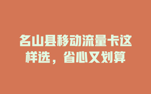名山县移动流量卡这样选，省心又划算