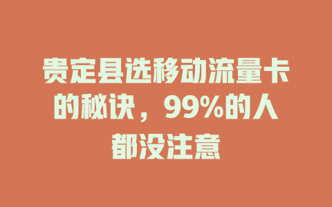贵定县选移动流量卡的秘诀，99%的人都没注意