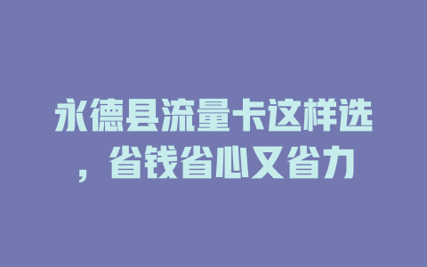 永德县流量卡这样选，省钱省心又省力