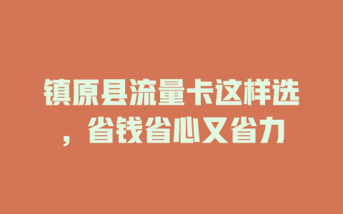镇原县流量卡这样选，省钱省心又省力