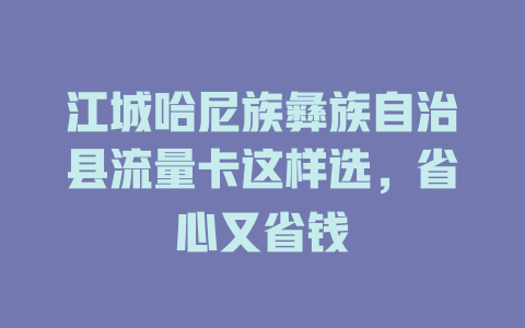 江城哈尼族彝族自治县流量卡这样选，省心又省钱