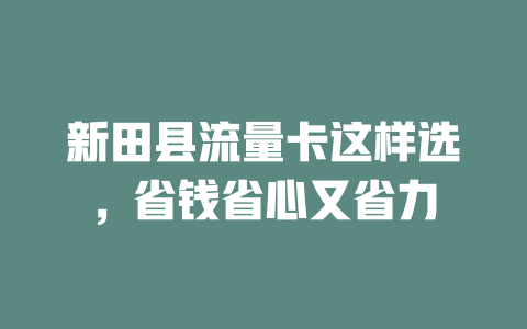 新田县流量卡这样选，省钱省心又省力