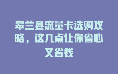 皋兰县流量卡选购攻略，这几点让你省心又省钱