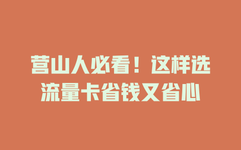 营山人必看！这样选流量卡省钱又省心