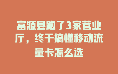 富源县跑了3家营业厅，终于搞懂移动流量卡怎么选