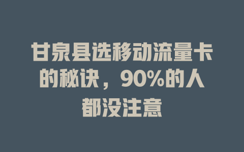 甘泉县选移动流量卡的秘诀，90%的人都没注意