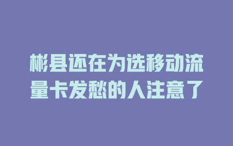 彬县还在为选移动流量卡发愁的人注意了