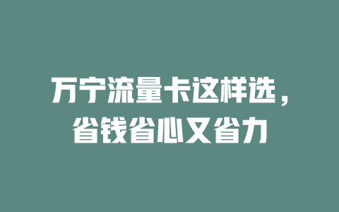 万宁流量卡这样选，省钱省心又省力