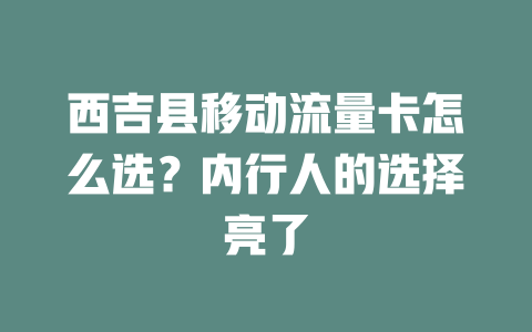 西吉县移动流量卡怎么选？内行人的选择亮了
