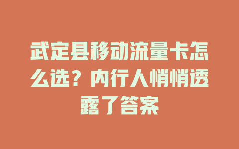 武定县移动流量卡怎么选？内行人悄悄透露了答案